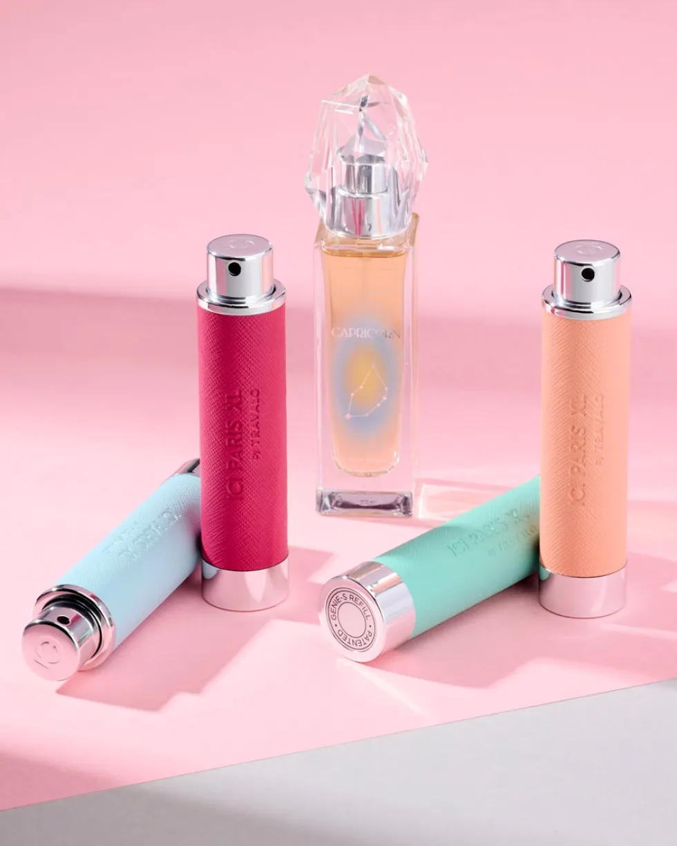 ici paris xl fragance atomizer leather pastel blue Navulbare tasverstuiver