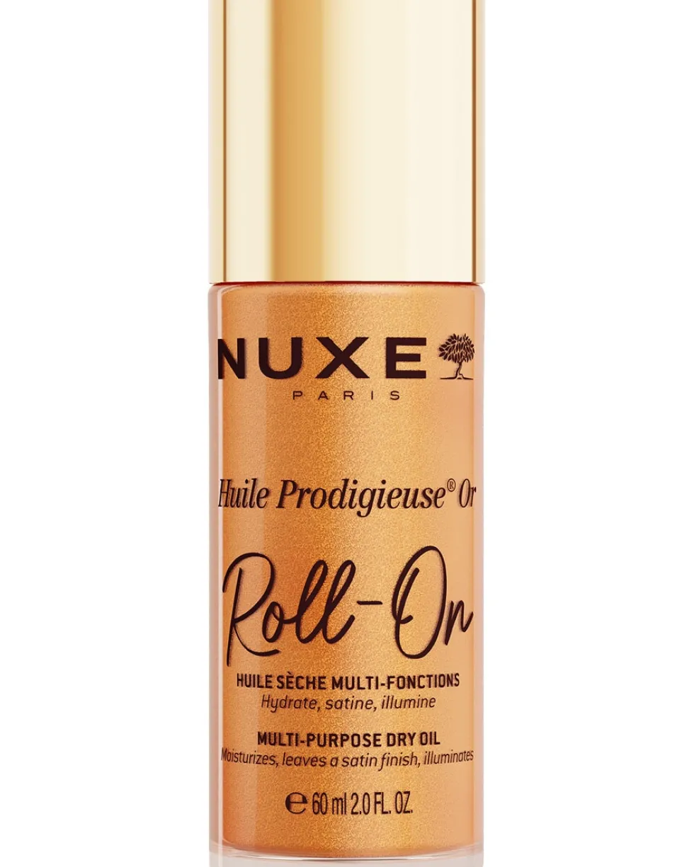 nuxe huile prodigieuse or roll-on Een droge olietextuur verrijkt met gouden parelmoerdeeltjes en een sensuele, iconische geur, in een speels, praktisch formaat.